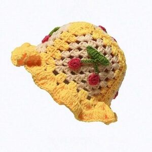 Handmade Crochet Bucket Hat yellow with cherry design